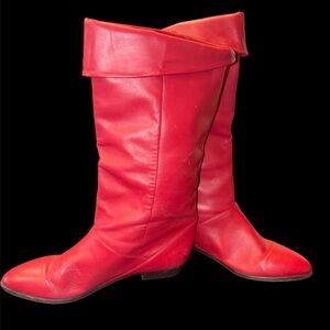 Rare, Vintage FB, Red Leather Slouch, Fold Over Boots, Size 8M